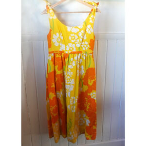 Vintage Handmade Sundress Small Yellow Floral Tie Strap Midi Retro Cottage 70s